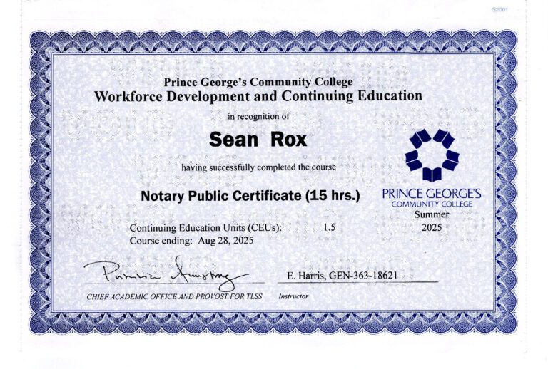 Notary Public College Credits PGCC